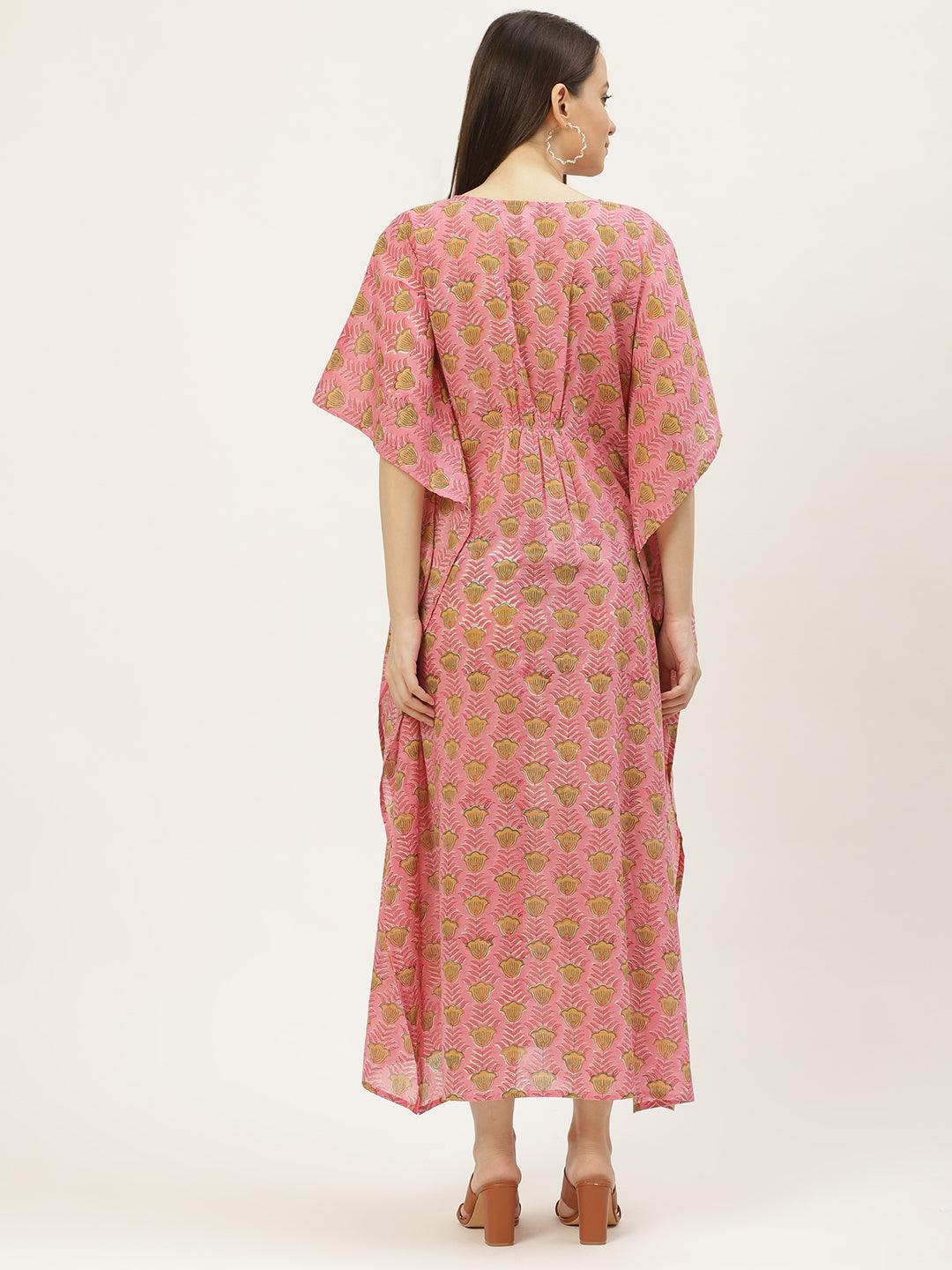 Womens Pink Colored Kaftan Dress Regular Kaftan from Maaesa Creations -MAKF45 - moher.in