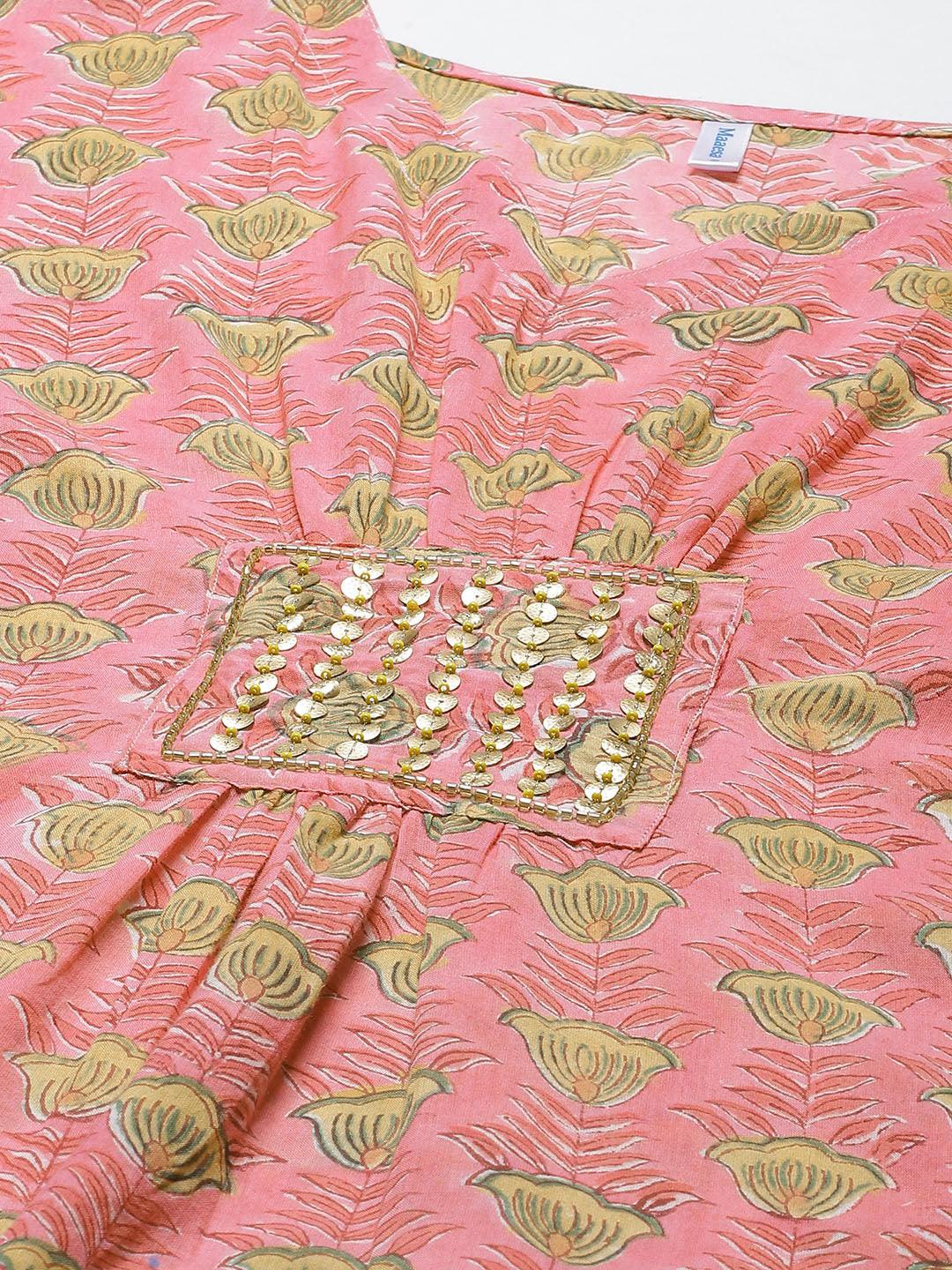 Womens Pink Colored Kaftan Dress Regular Kaftan from Maaesa Creations -MAKF45 - moher.in