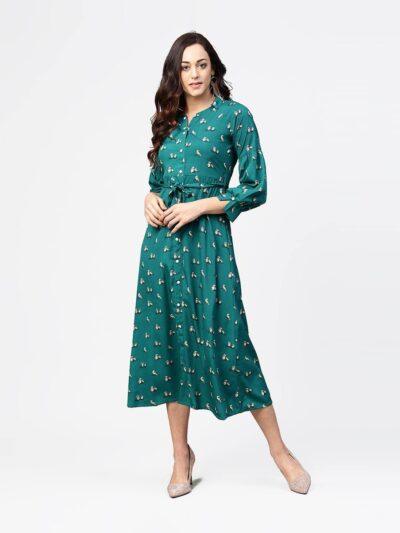 Womens Teal Green A-Line Dress from Aasi - House Of Nayo_ NYDR1069