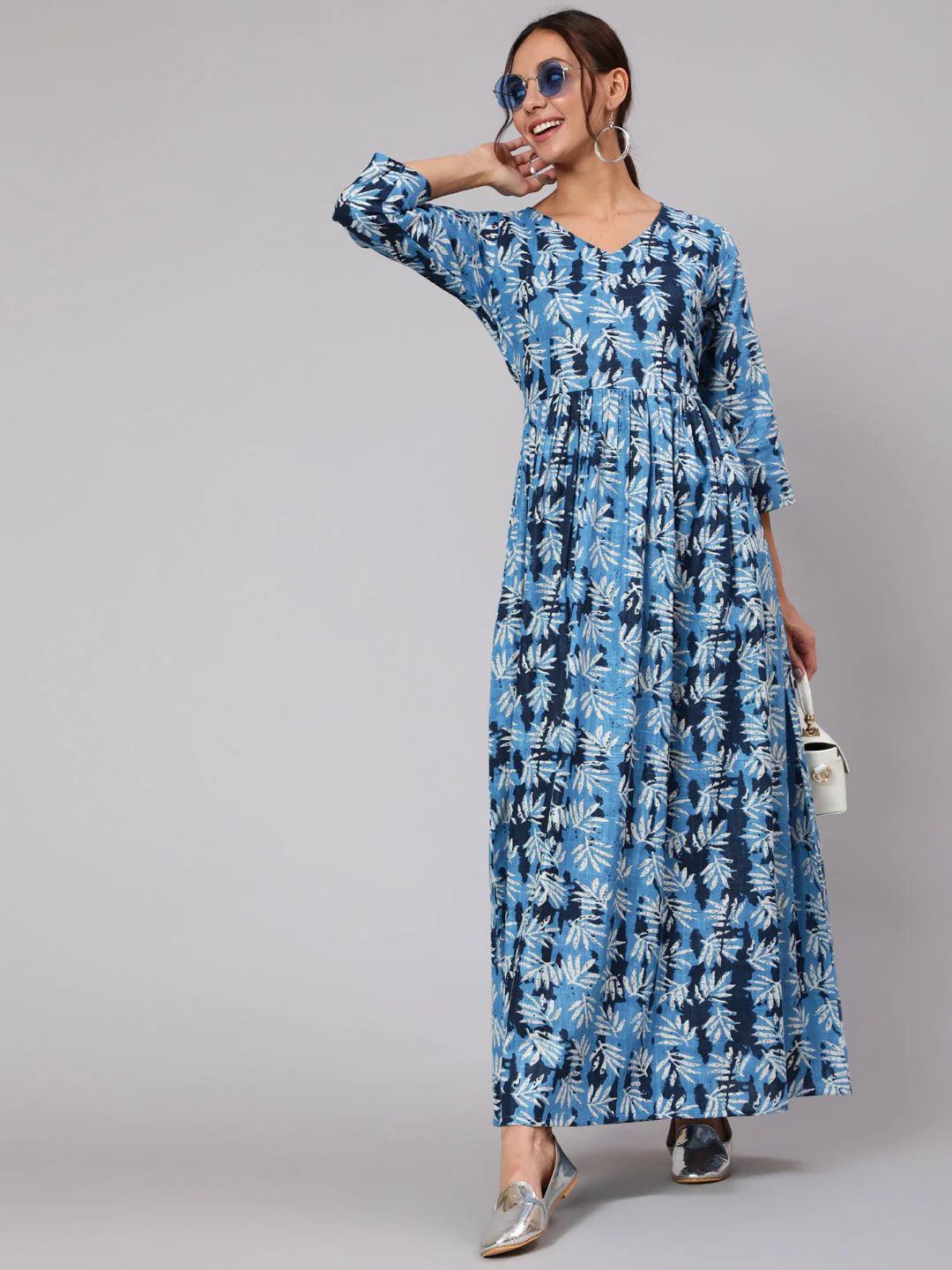 Women Blue Flared Dressfrom AASI - House of Nayo -NYDR4204 - moher.in