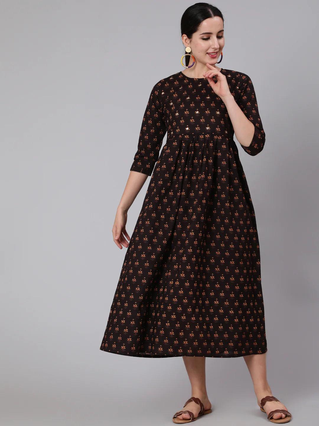 Women Brown Flared Dressfrom AASI - House of Nayo -NYDR4206 - moher.in