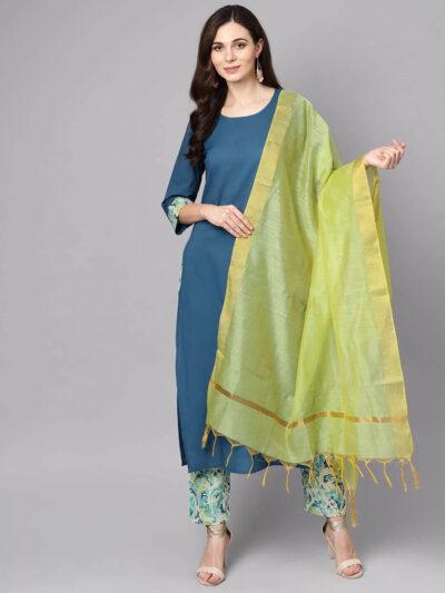 Womens Ocean Blue Straight Kurti Set from Aasi - House Of Nayo_ NYKS1066