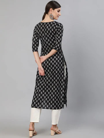 Womens Black Straight Kurti from Aasi - House Of Nayo - NYKU1004 - moher.in