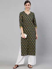 Womens Green Straight Kurti from Aasi - House Of Nayo -NYKU1005 - moher.in