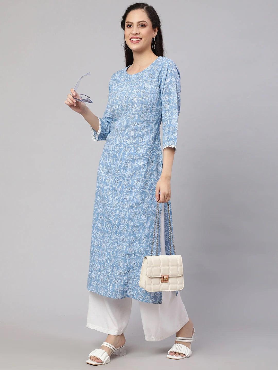 Womens Blue Straight Kurti from Aasi - House Of Nayo - NYKU4239 - moher.in