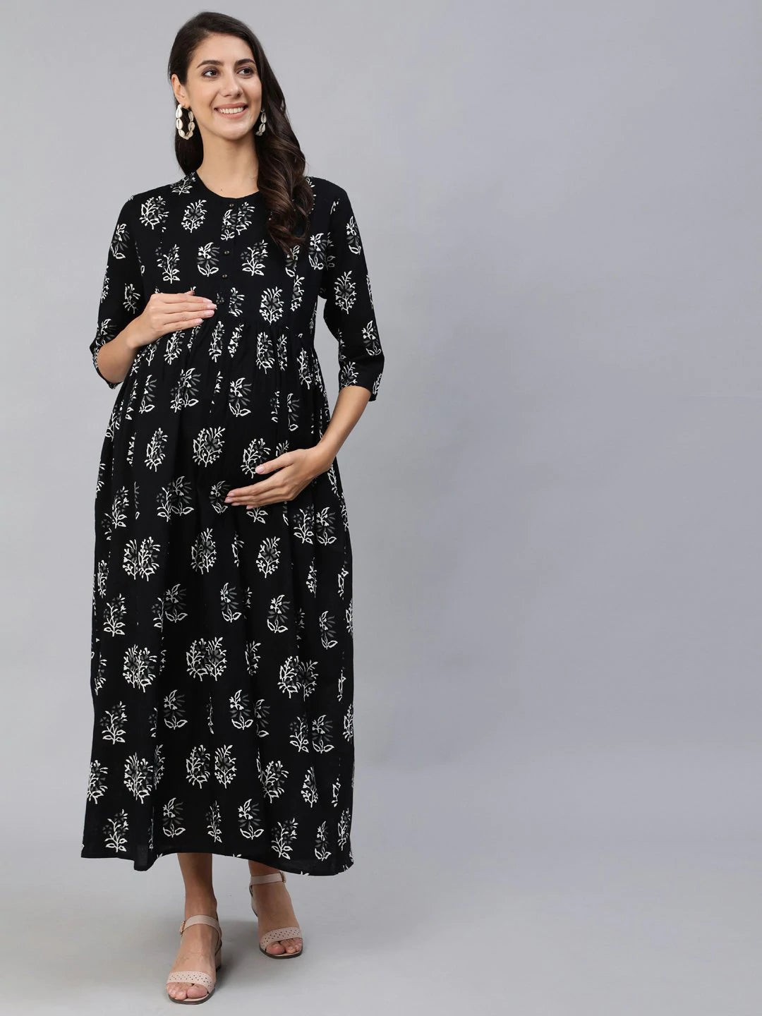 Womens Black Flared Maternity from Aasi - House Of Nayo -NYMT1012 - moher.in