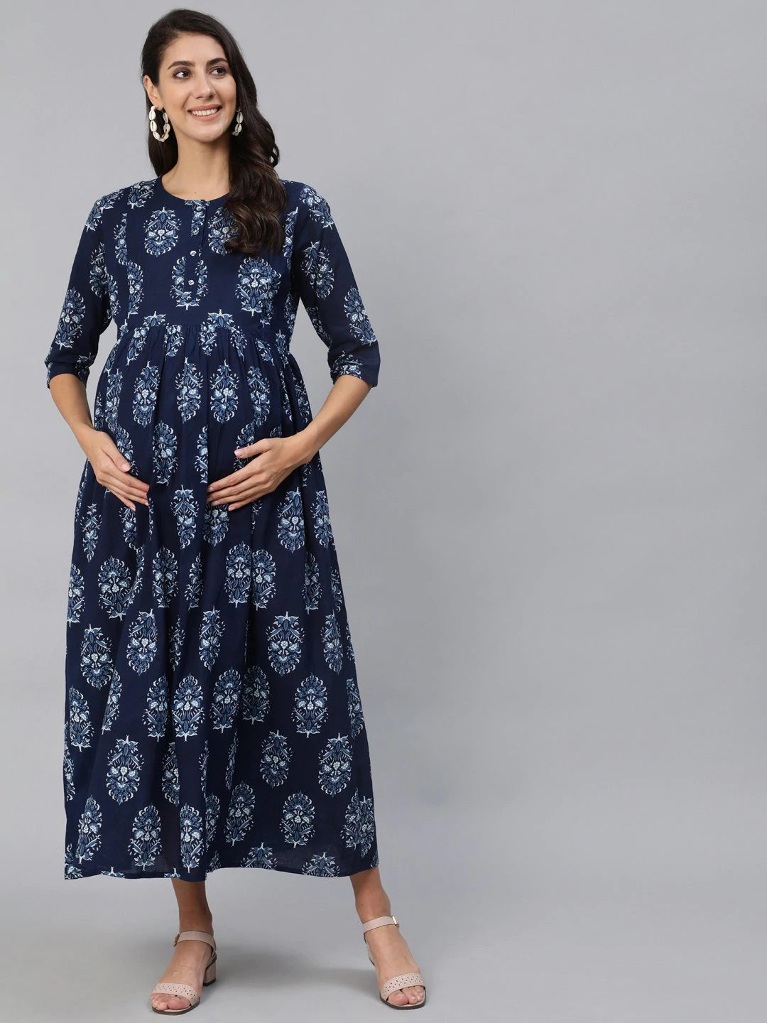 Womens Blue Flared Maternity from Aasi - House Of Nayo -NYMT1016 - moher.in
