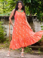 Tangy Orange Ikat Strappy Dress