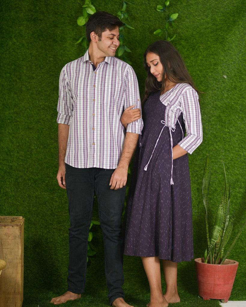 Matching Tissue Jari Dhoti Shirt & Tissue Jari Saree Couple Combo Silv