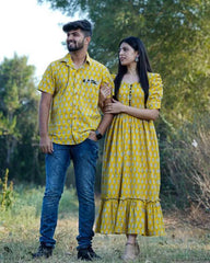 Cotton  Leafing Yellow Couple Set  Combo - moher.in